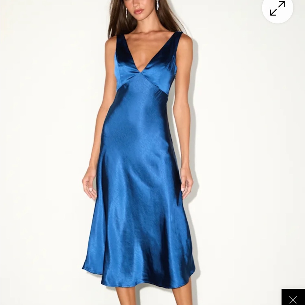 Lulu's Deep Blue Satin Midi Dress